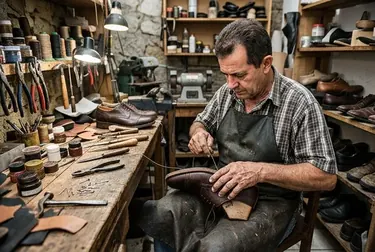 Sapateiro reformando um sapato social em Araruama.